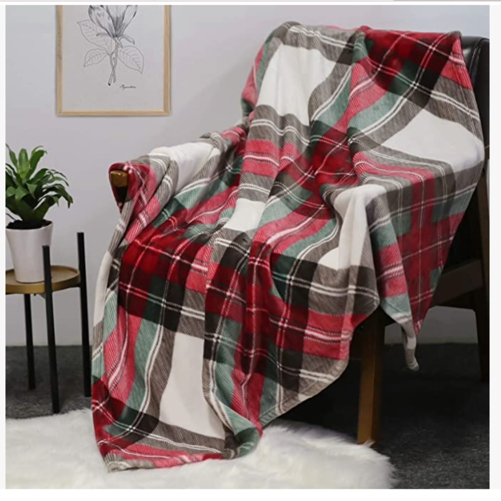 NEW Ultra Soft with Plaid Cozy Luxury Throw Blanket (50 x 60 inch, Red)